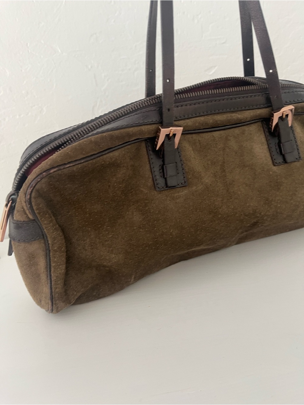 Designer Fendi suede purse in olive green. - Picture 2 of 6